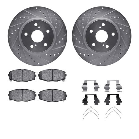 DYNAMIC FRICTION CO 7512-76021, Rotors-Drilled and Slotted-Silver w/ 5000 Advanced Brake Pads incl. Hardware, Zinc Coat 7512-76021